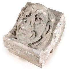 Human face gargoyle/grotesque silly smiling man; Gothic Limestone Carving