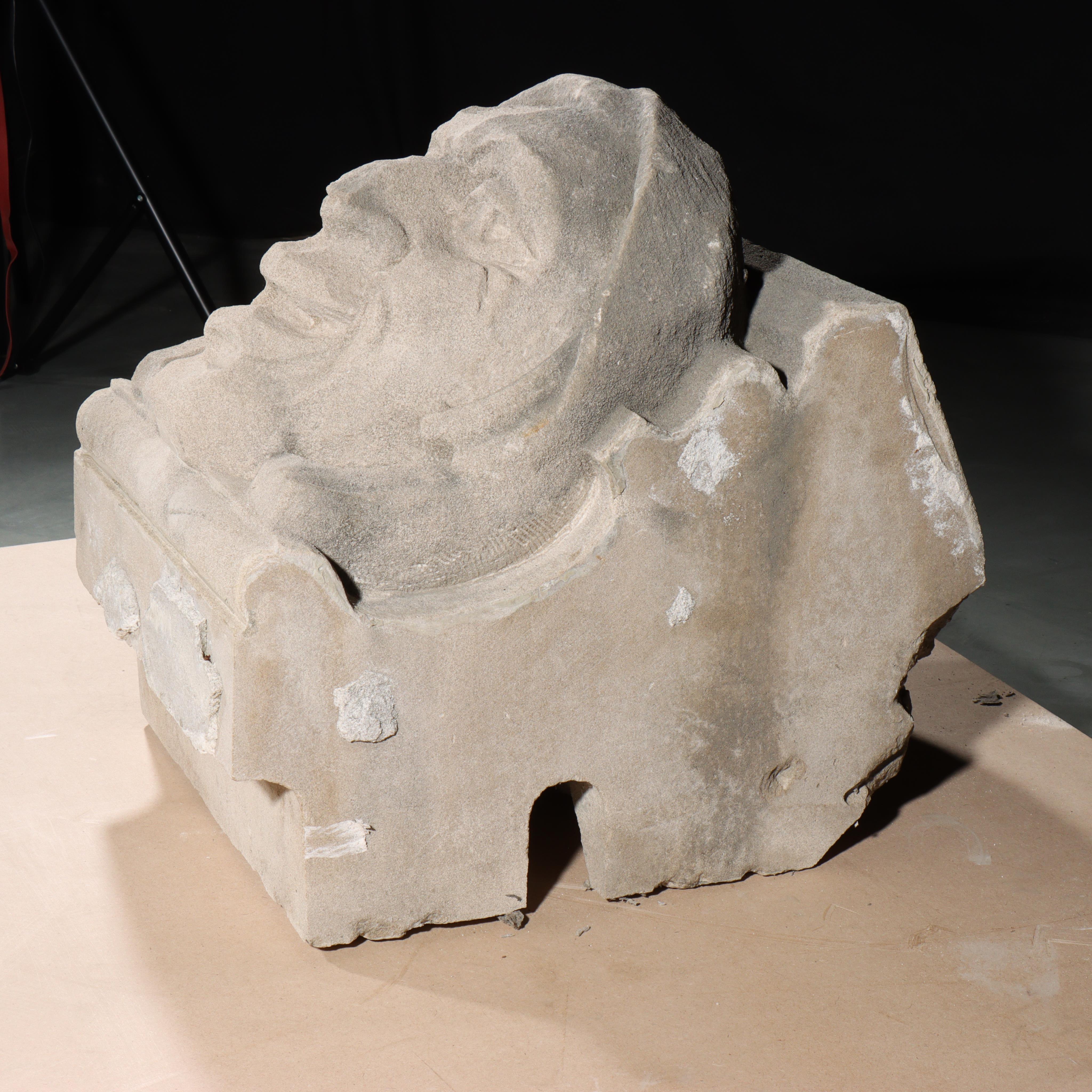 Human face gargoyle/grotesque snarling man; Gothic Limestone Carving For Sale 6