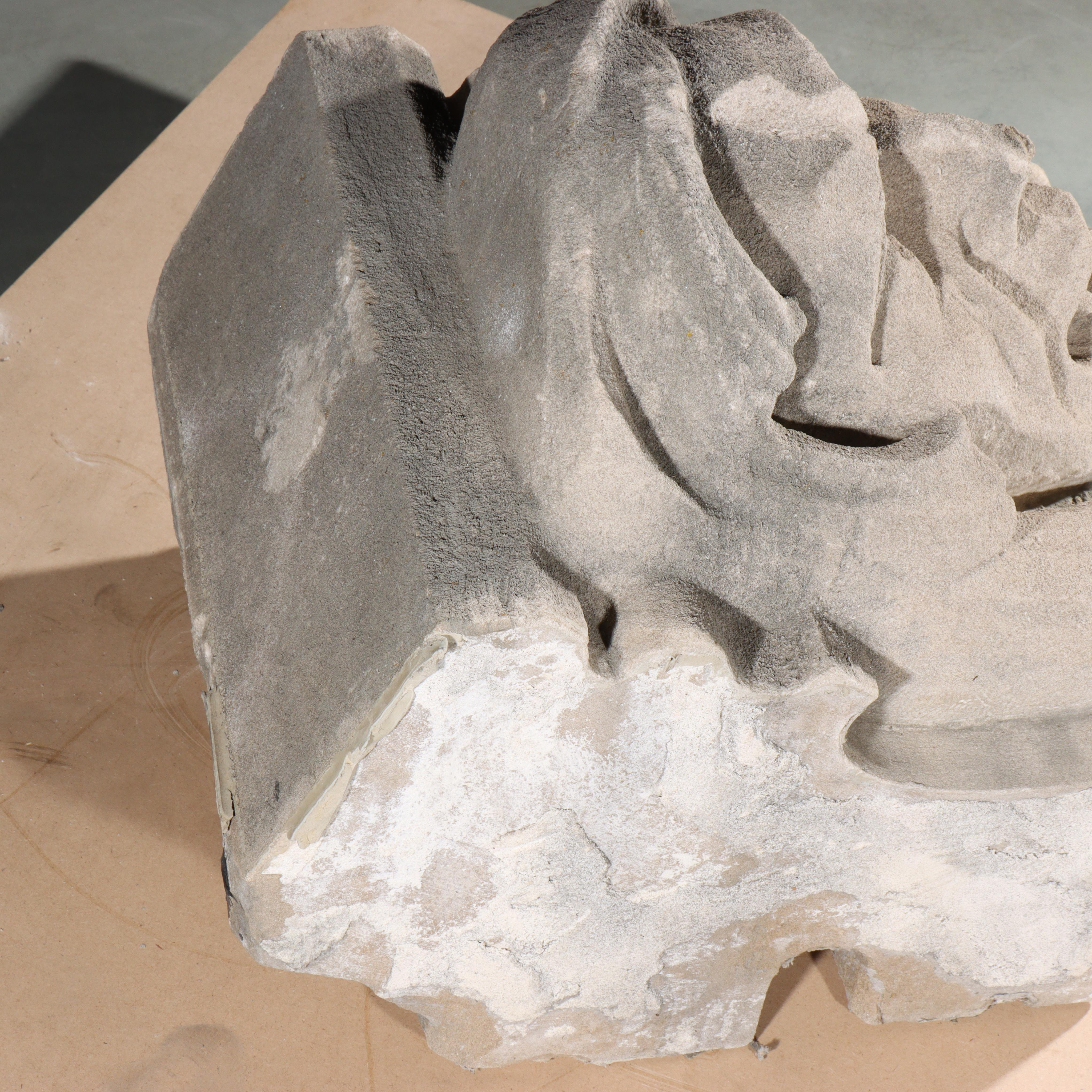 Human face gargoyle/grotesque snarling man; Gothic Limestone Carving For Sale 1