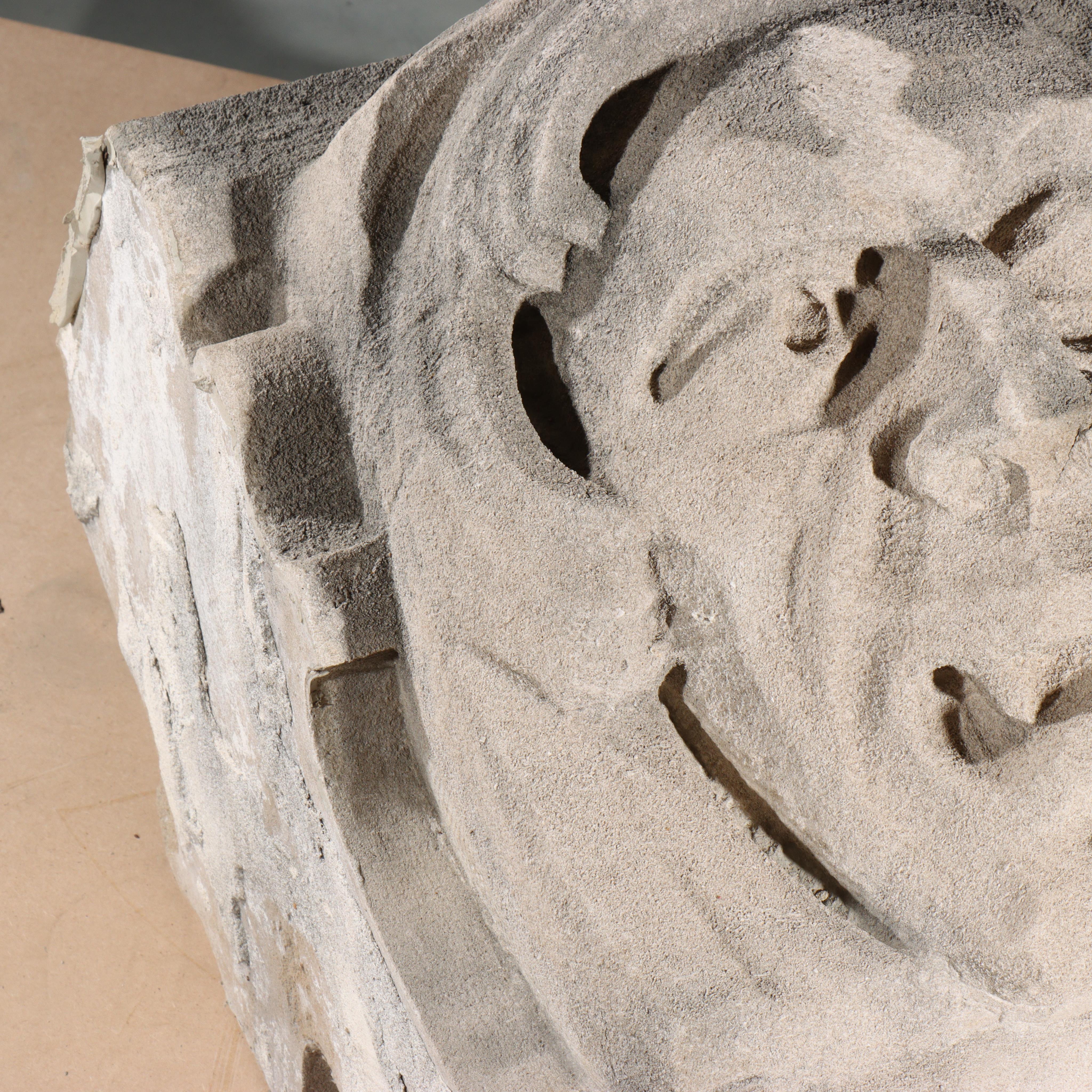 Human face gargoyle/grotesque snarling man; Gothic Limestone Carving For Sale 3