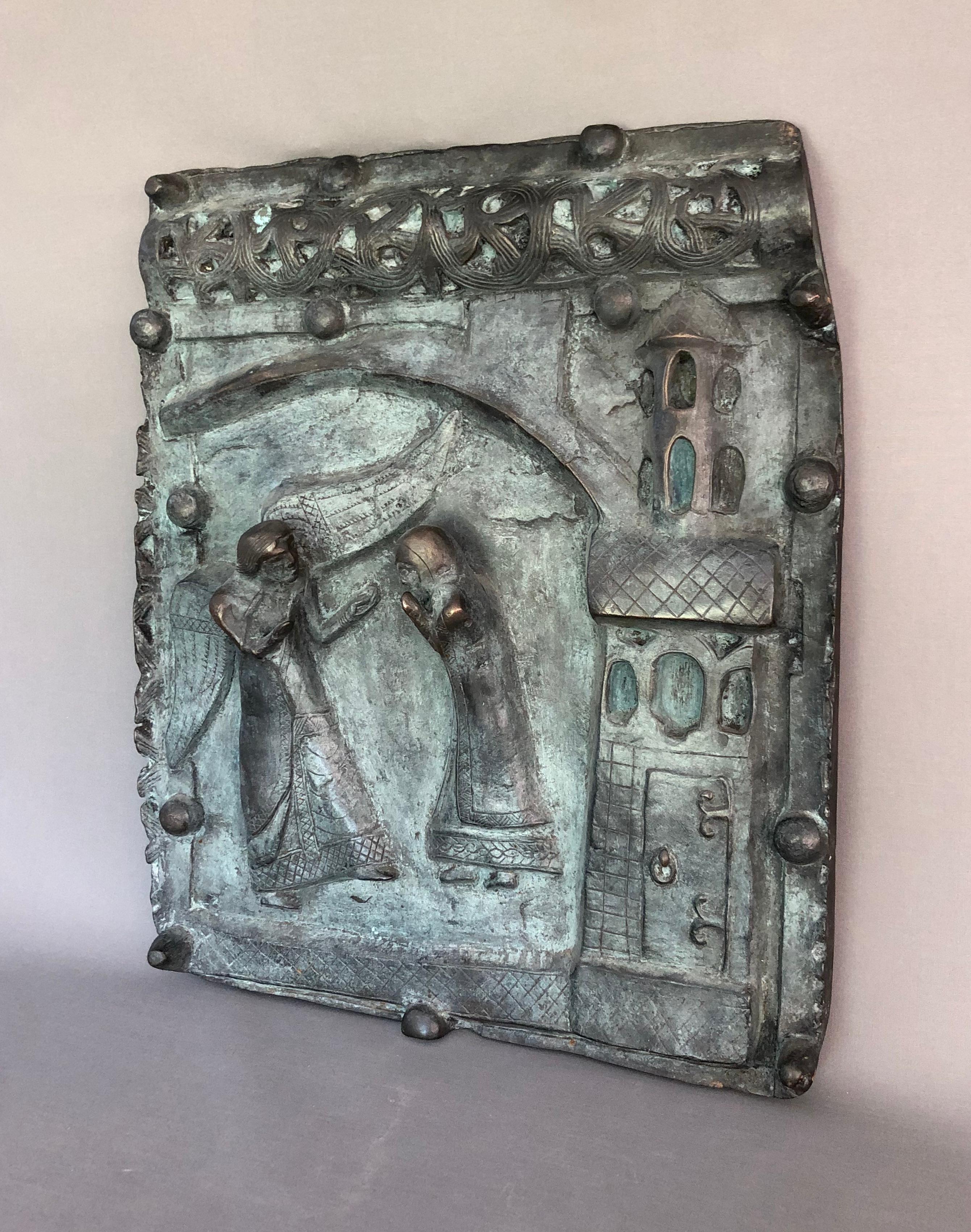 Important Patinated Bronze Plaque Depicting The Annunciation - Sculpture by Unknown