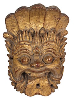 "Maschera indonesiana", Wood con foglia d'oro di uomo sorridente