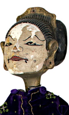 "Indonesian Golek Puppet (Female), " Handmade Carved, Painted Wood & Fabric