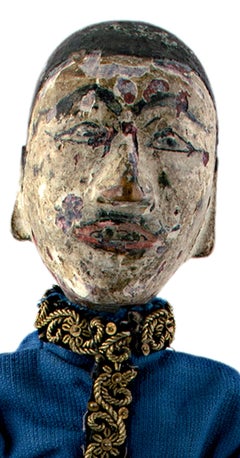 "Indonesian Golek Puppet (Male), " Handmade Carved, Painted Wood & Fabric c. 1900
