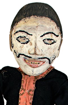 "Indonesian Golek Puppet (Male), " Handmade Carved, Painted Wood & Fabric c. 1900