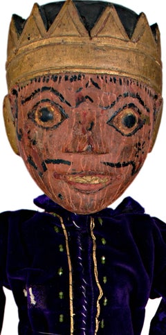 "Indonesian Golek Puppet (Male), " Handmade Carved, Painted Wood & Fabric c. 1900