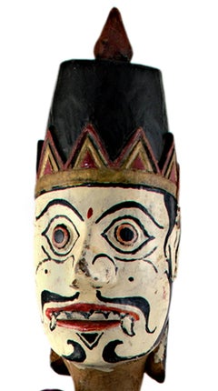 "Indonesian Golek Puppet (Male), " Handmade Carved, Painted Wood & Fabric c. 1900