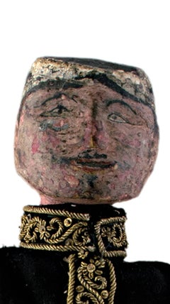 "Indonesian Golek Puppet (Male), " Handmade Carved, Painted Wood & Fabric c. 1900