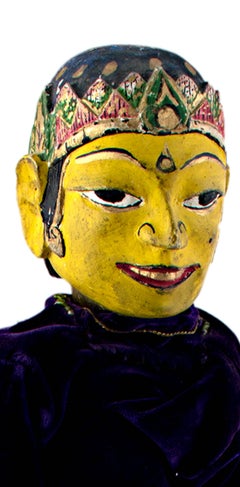 "Indonesian Golek Puppet (Male), " Handmade Carved, Painted Wood & Fabric c. 1900