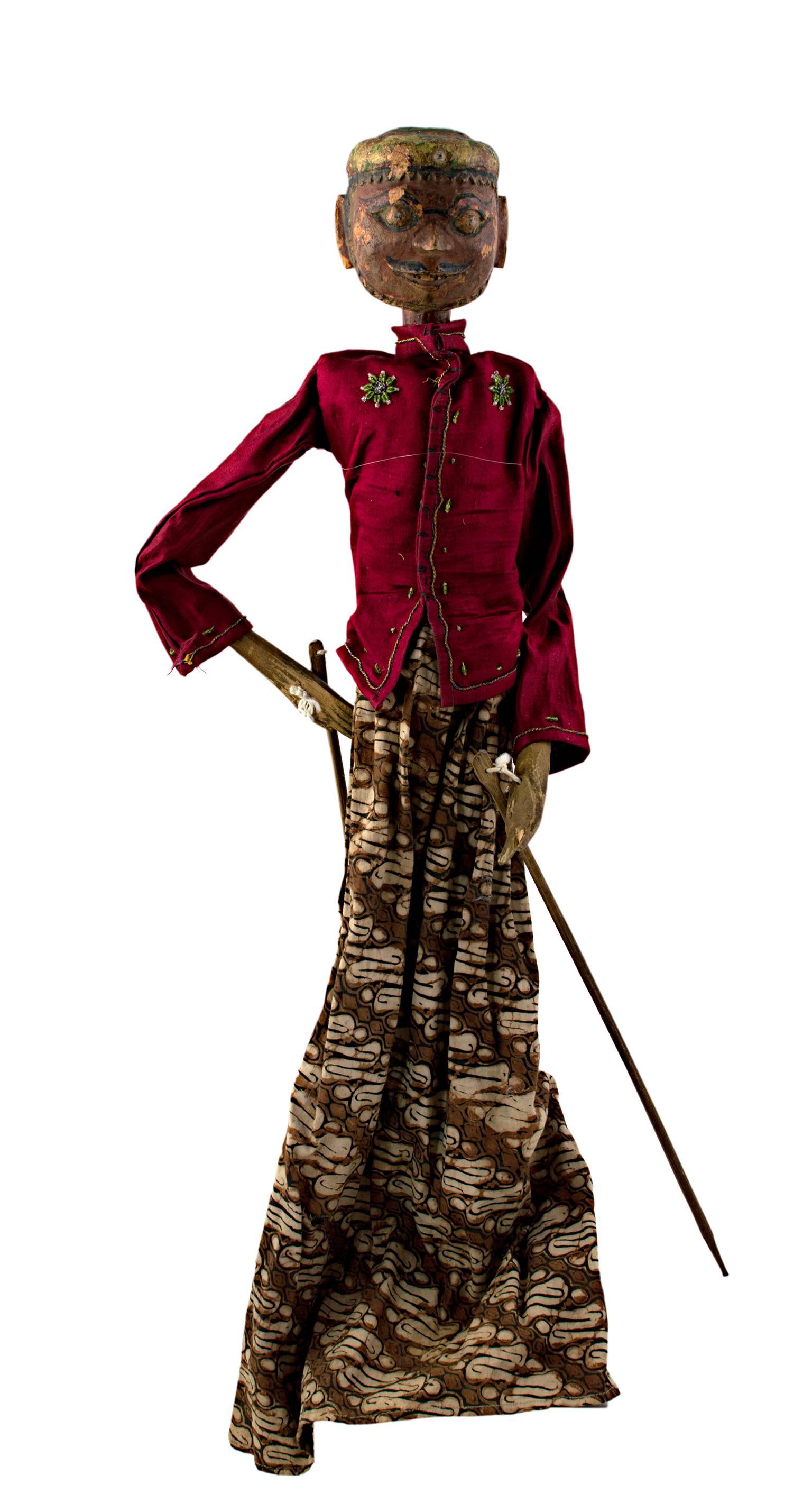 Unknown Figurative Sculpture - "Indonesian Golek Puppet (Male), " Handmade with Carved, Painted Wood and Fabric