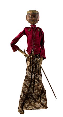 "Indonesian Golek Puppet (Male), " Handmade with Carved, Painted Wood and Fabric