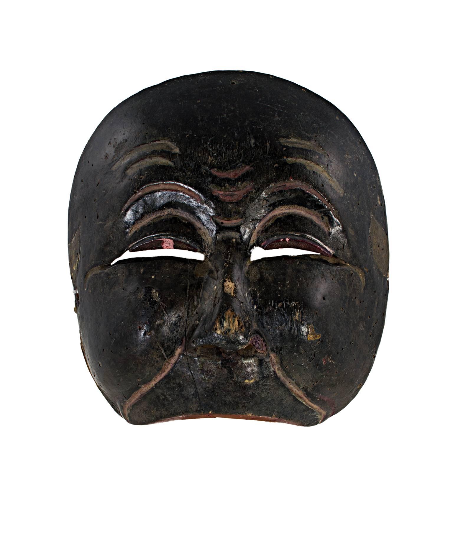 "Indonesian, Half Mask with Slanted Eyes, " Carved from Wood & Painted 19th Cen.