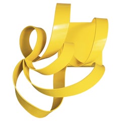 Indoor / Outdoor Modern Bright Yellow Abstract Twisted Ribbon Metal Sculpture