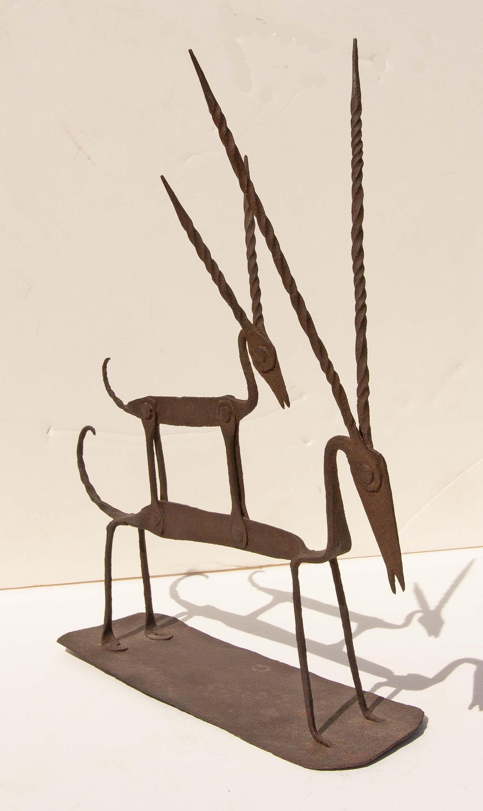 Iron African Style Gazelle Sculpture - Brown Abstract Sculpture by Unknown
