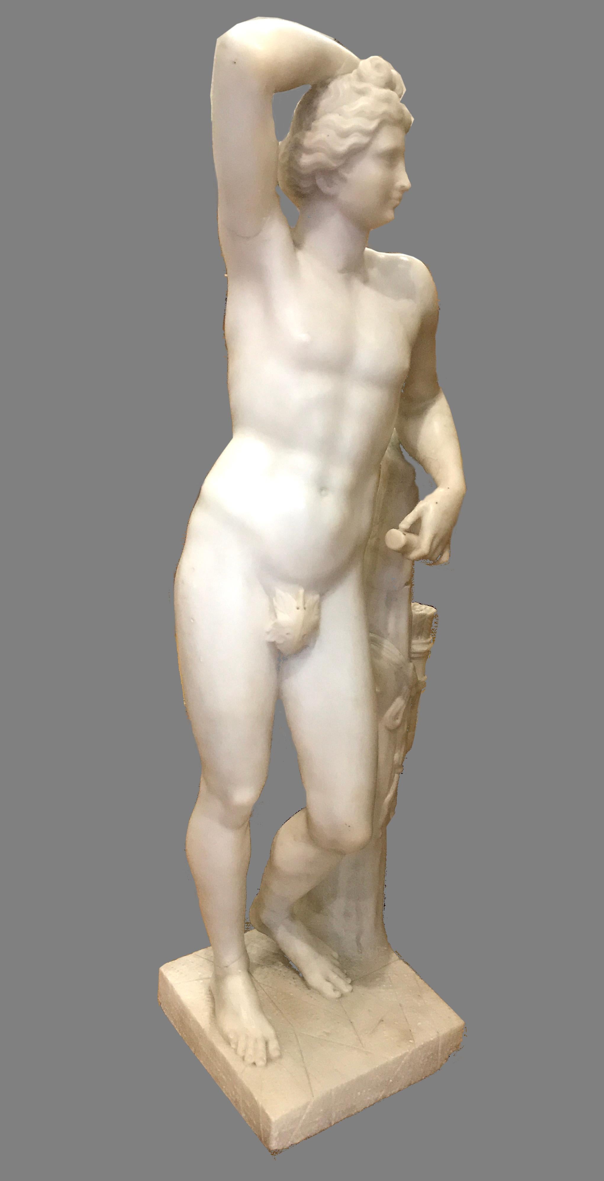 Italian 19' century Alabaster Marble Sculpture of APOLLINO  - Black Figurative Sculpture by Unknown