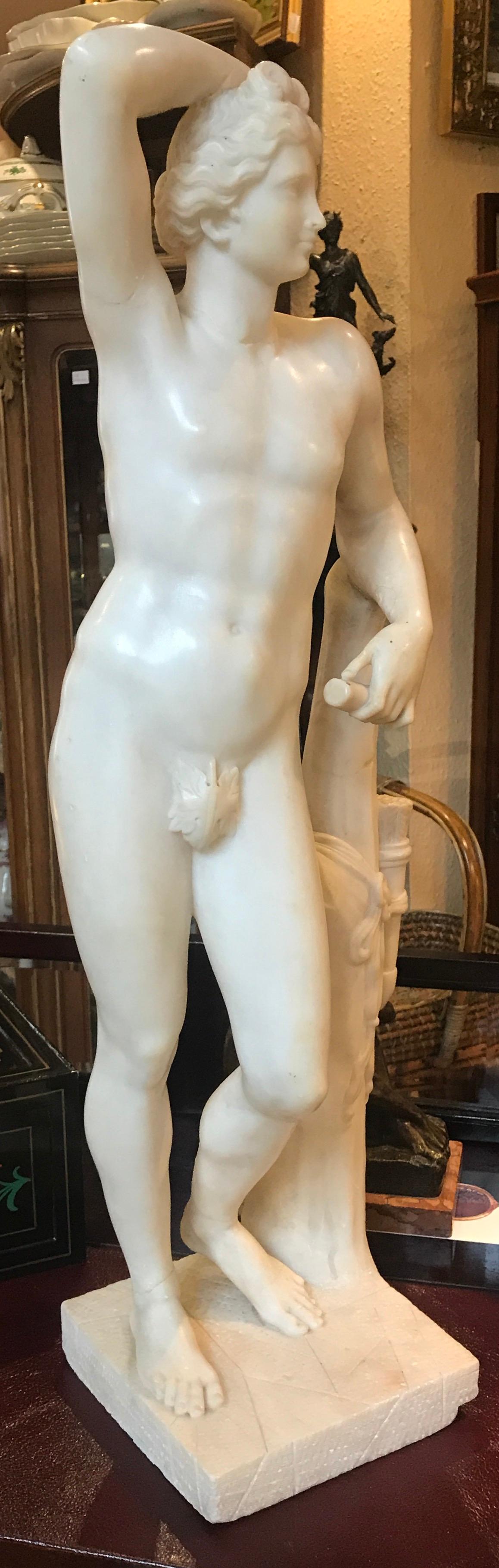 Italian 19' century Alabaster Marble Sculpture of APOLLINO  - Black Nude Sculpture by Unknown