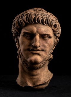 Italian 20th Century Large Terracotta Sculpture Portrait Roman Emperor Nero
