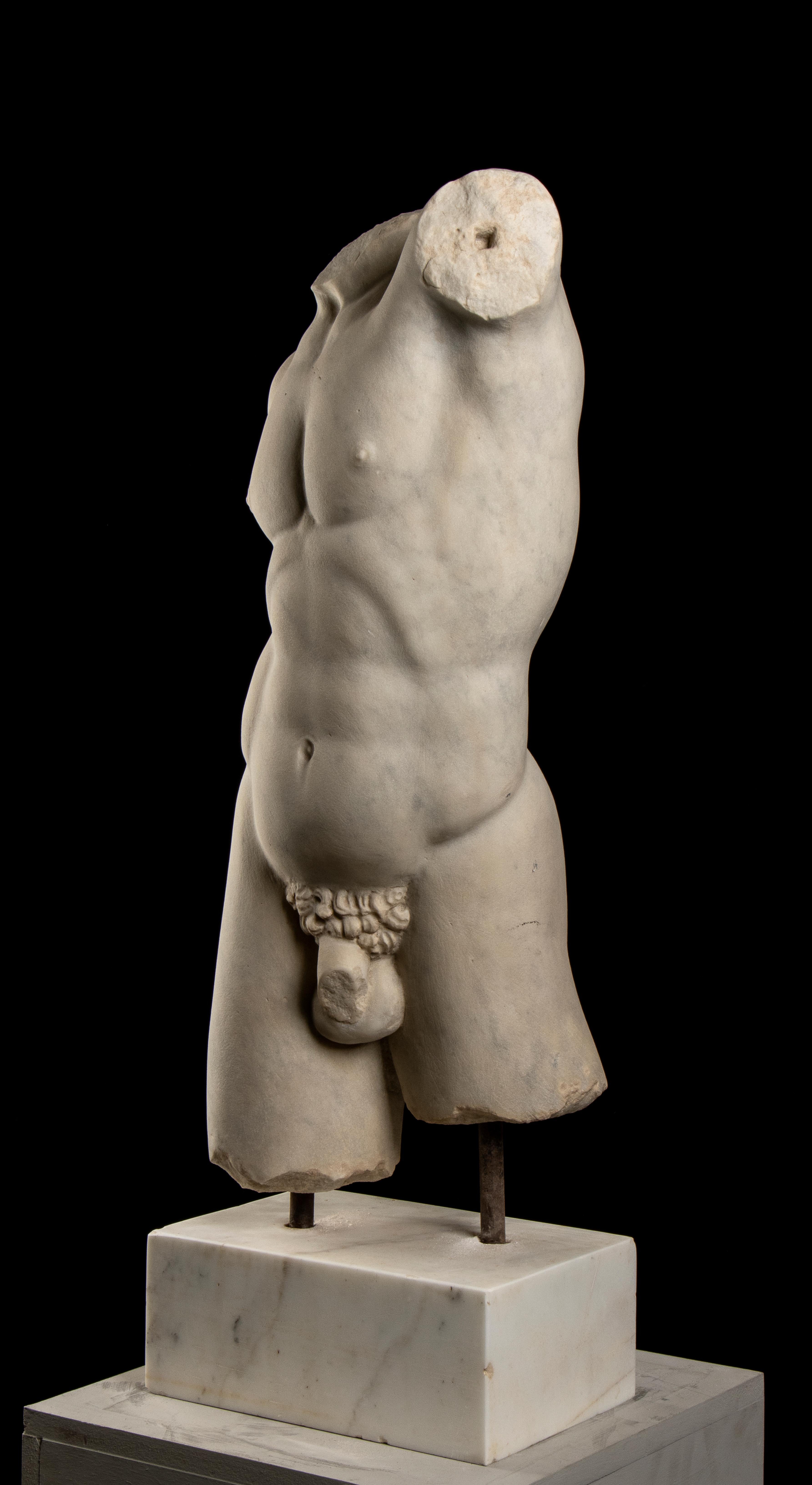 Italian 20th Century White Statuary Marble Torso Sculpture of an Athlete  9