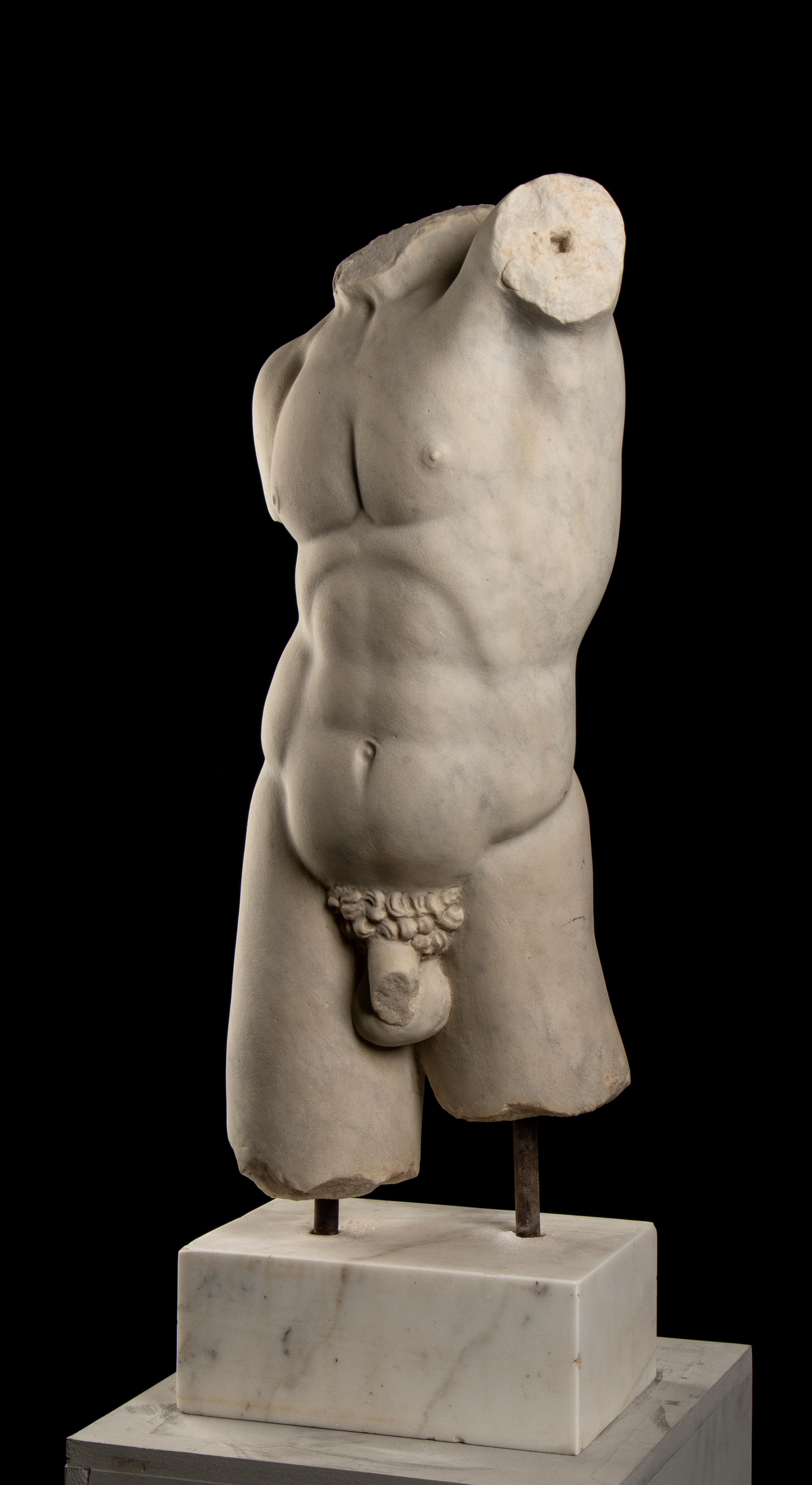 Italian 20th Century White Statuary Marble Torso Sculpture of an Athlete  10