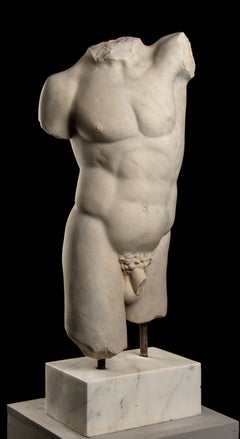 Italian 20th Century White Statuary Marble Torso Sculpture of an Athlete