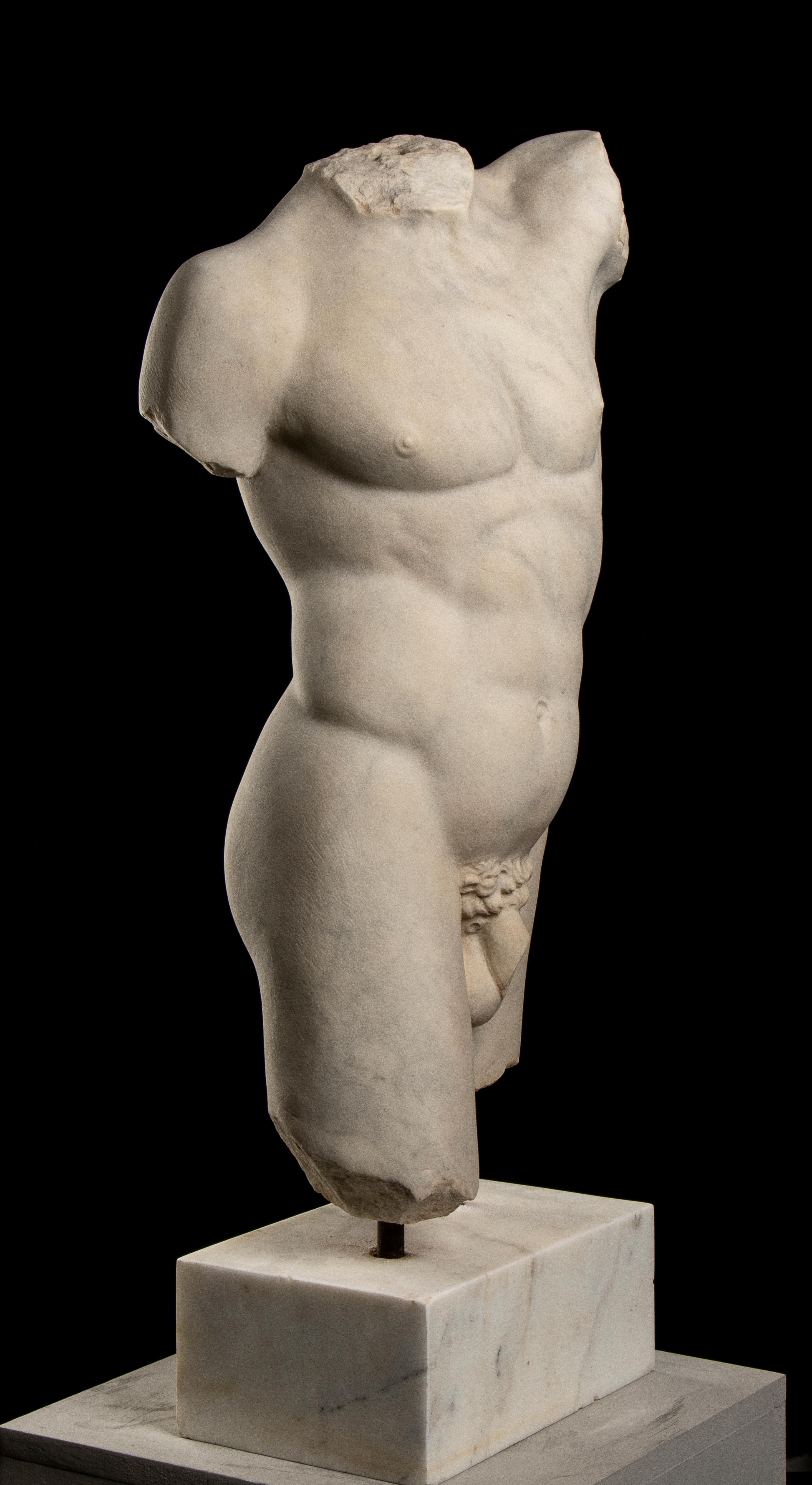 Italian 20th Century White Statuary Marble Torso Sculpture of an Athlete  1