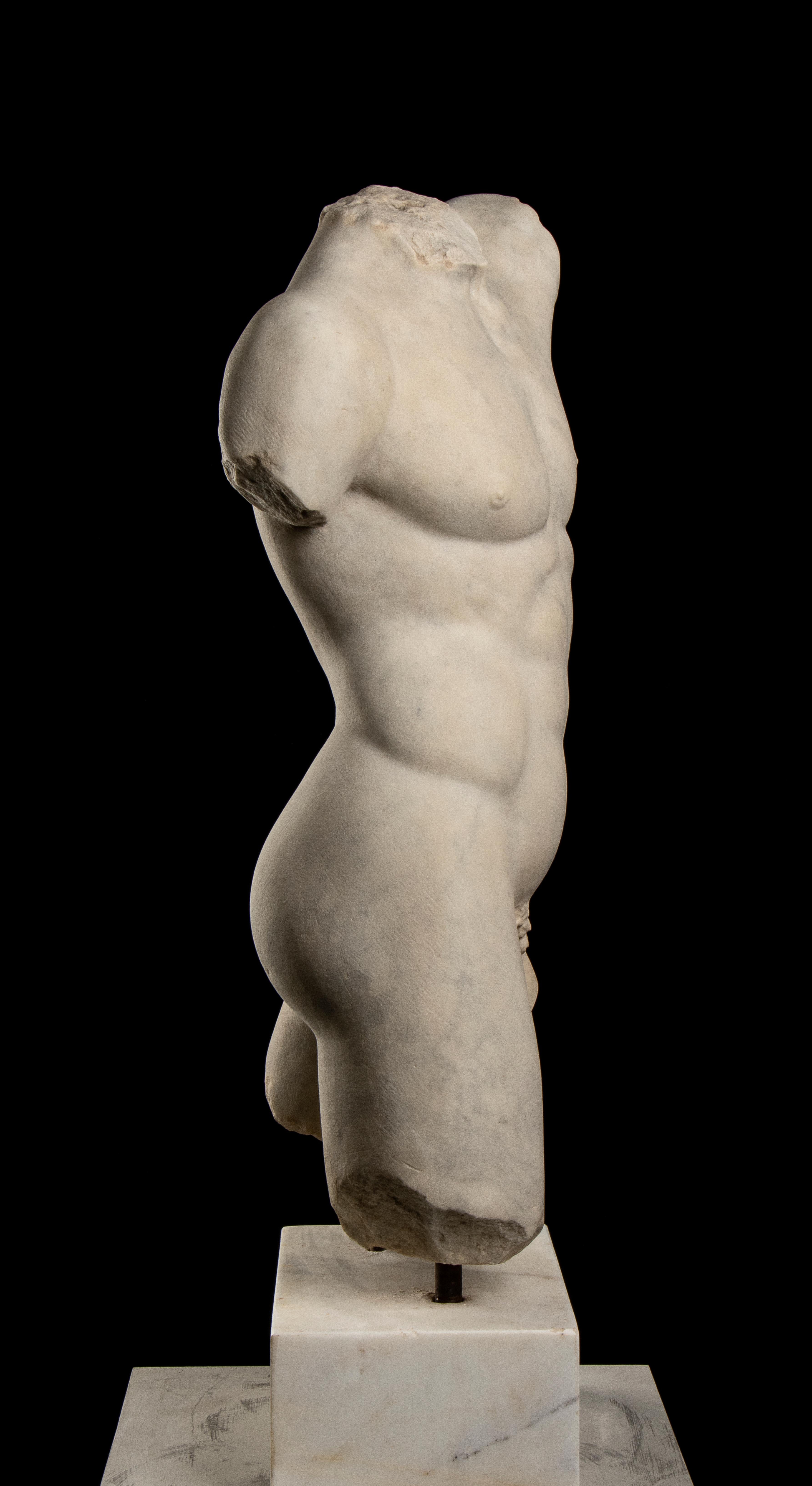 Italian 20th Century White Statuary Marble Torso Sculpture of an Athlete  2