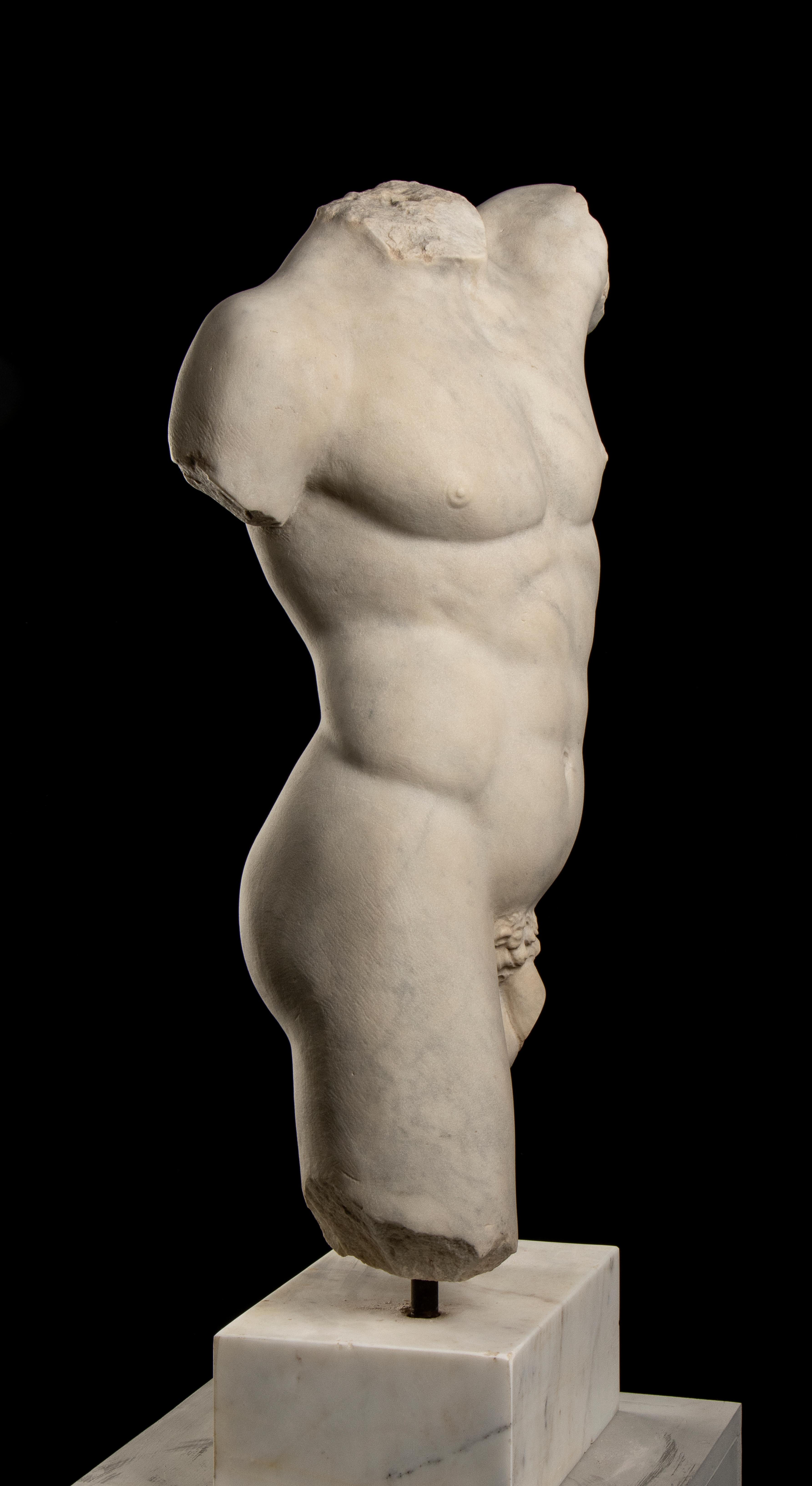 Italian 20th Century White Statuary Marble Torso Sculpture of an Athlete  3