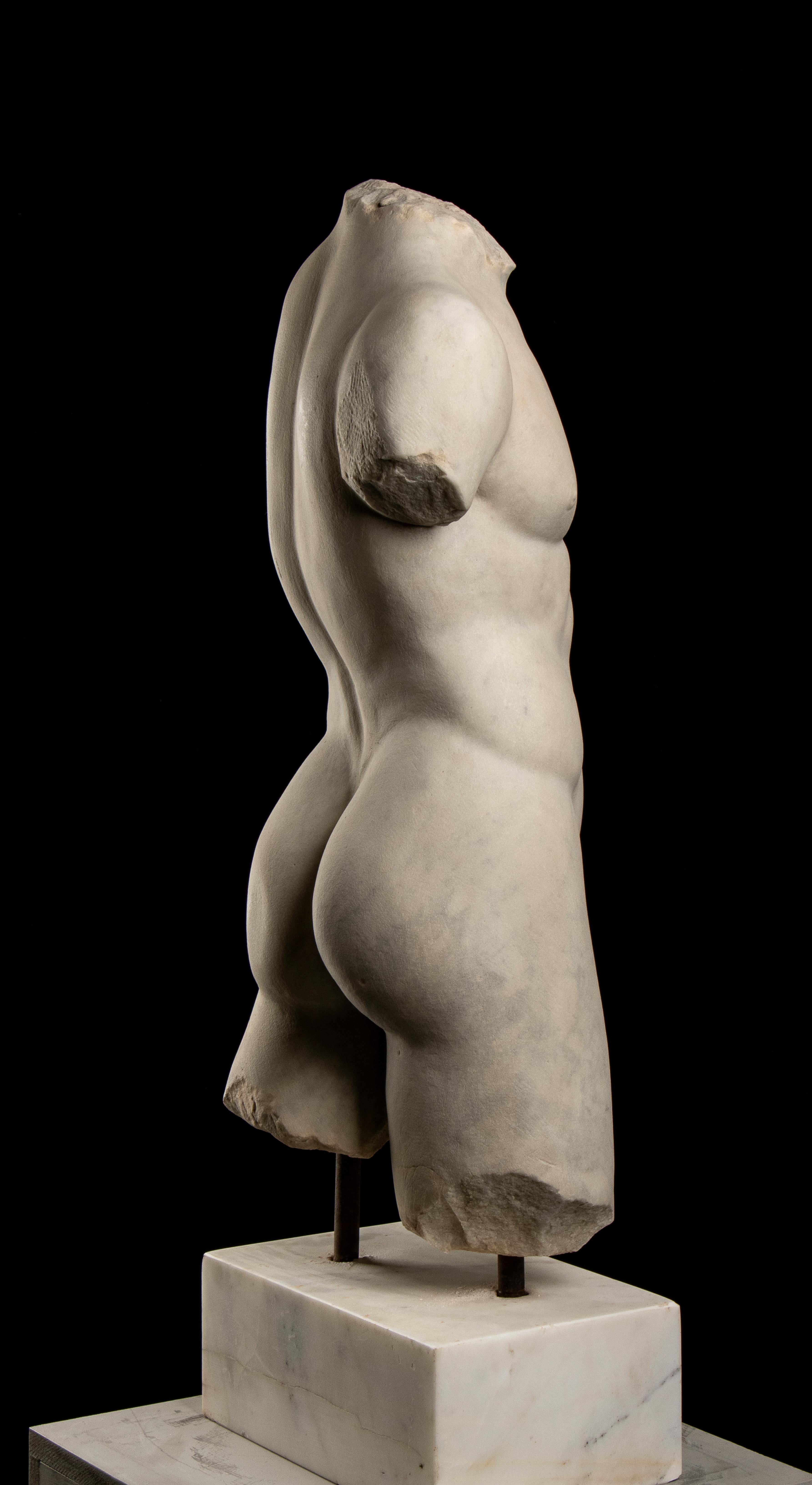 Italian 20th Century White Statuary Marble Torso Sculpture of an Athlete  4