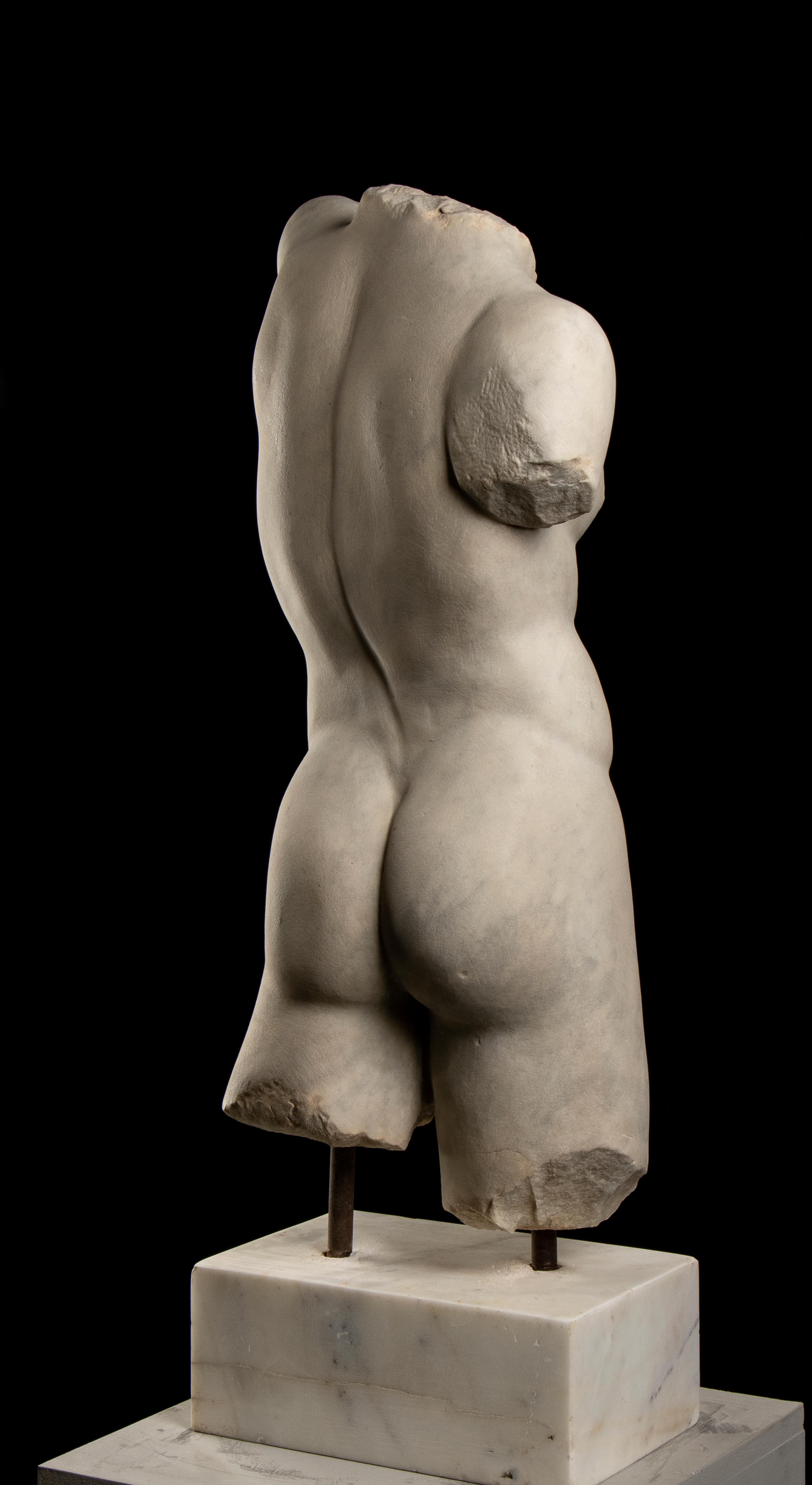 Italian 20th Century White Statuary Marble Torso Sculpture of an Athlete  5
