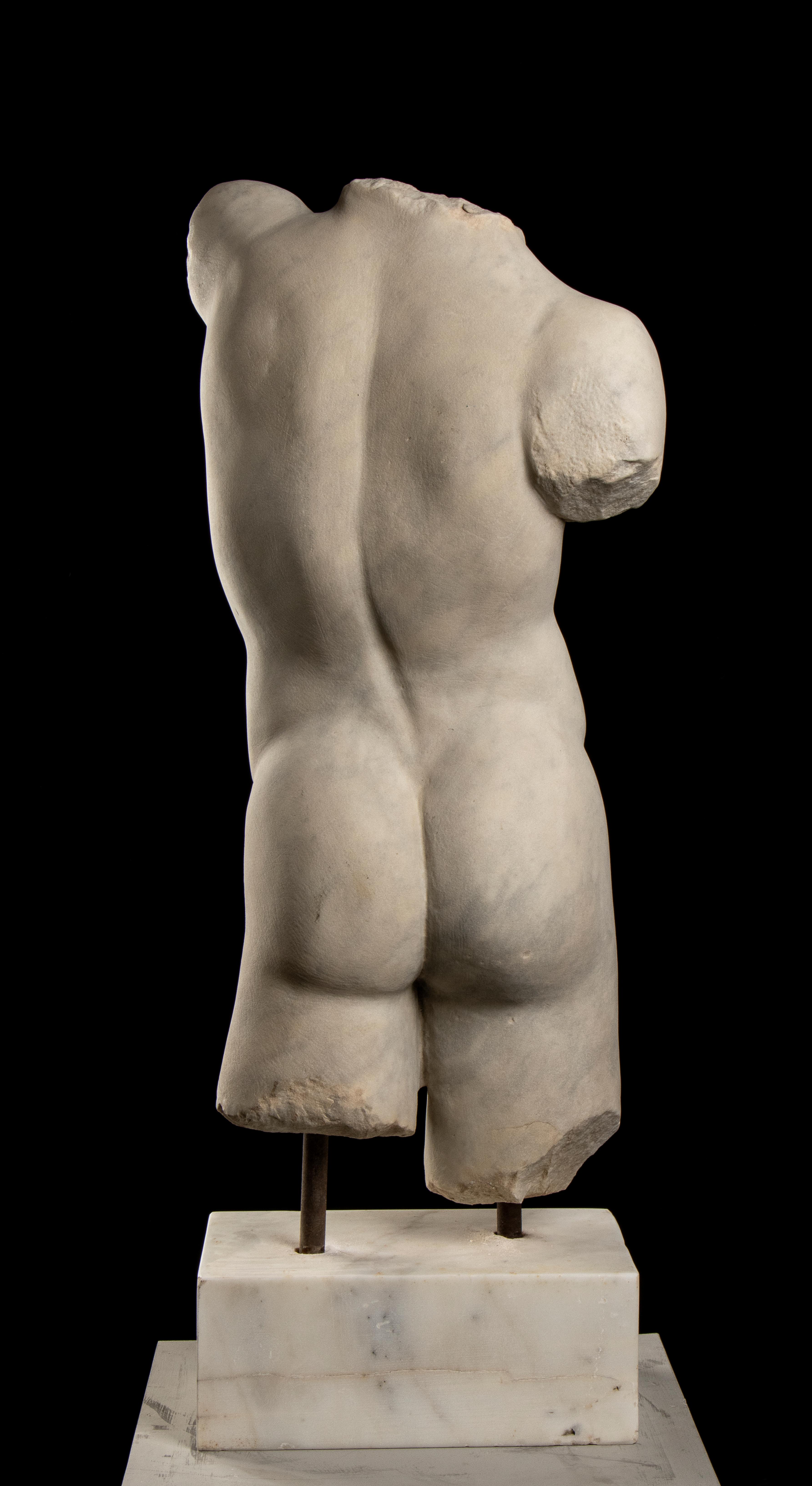 Italian 20th Century White Statuary Marble Torso Sculpture of an Athlete  6
