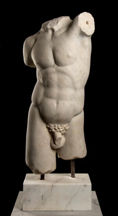 Vintage Italian 20th Century White Statuary Marble Torso Sculpture of an Athlete 