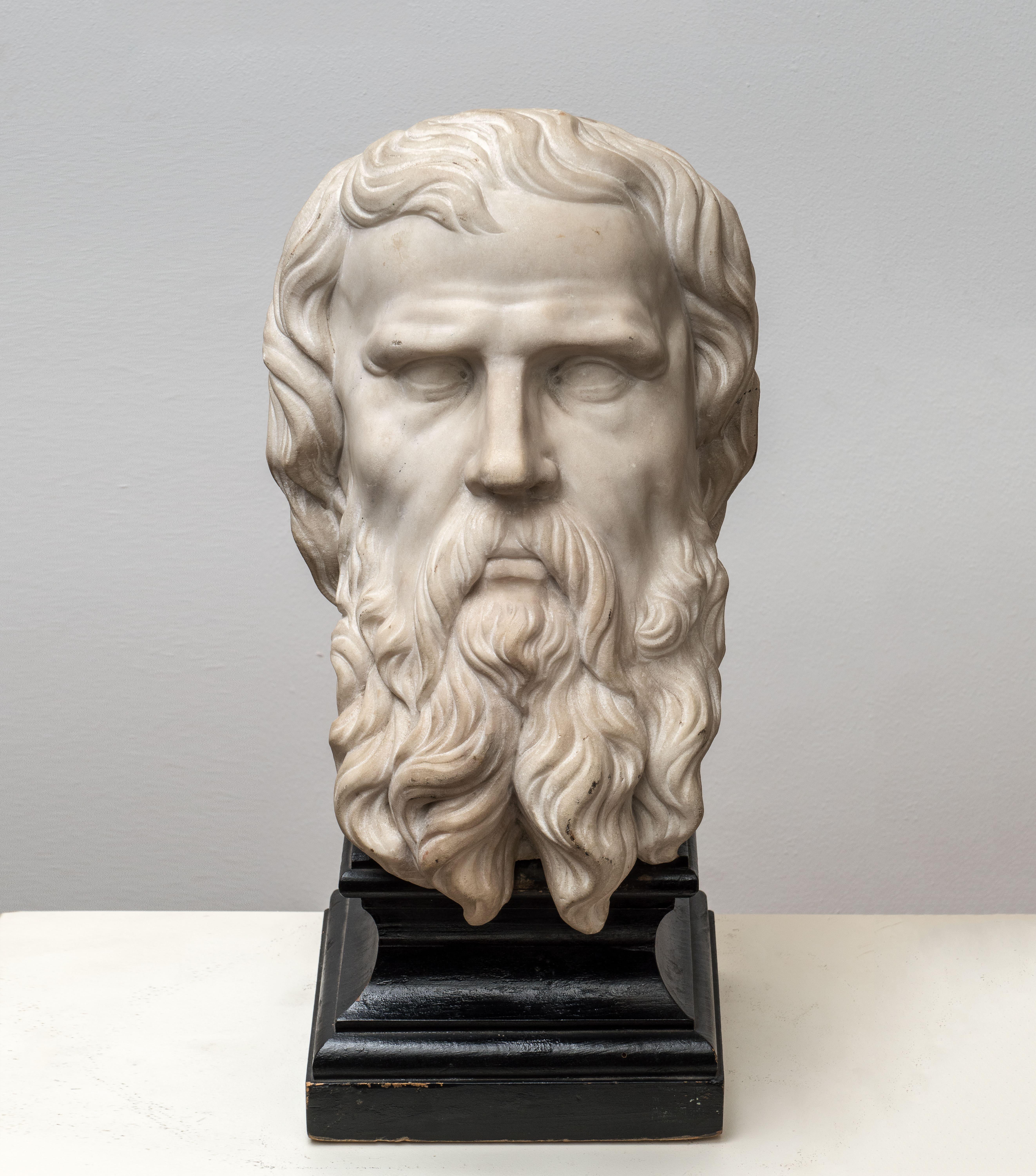 ITALIAN ANTIQUE MARBLE HEAD OF A PHILOSOPHER - Gray Figurative Sculpture by Unknown