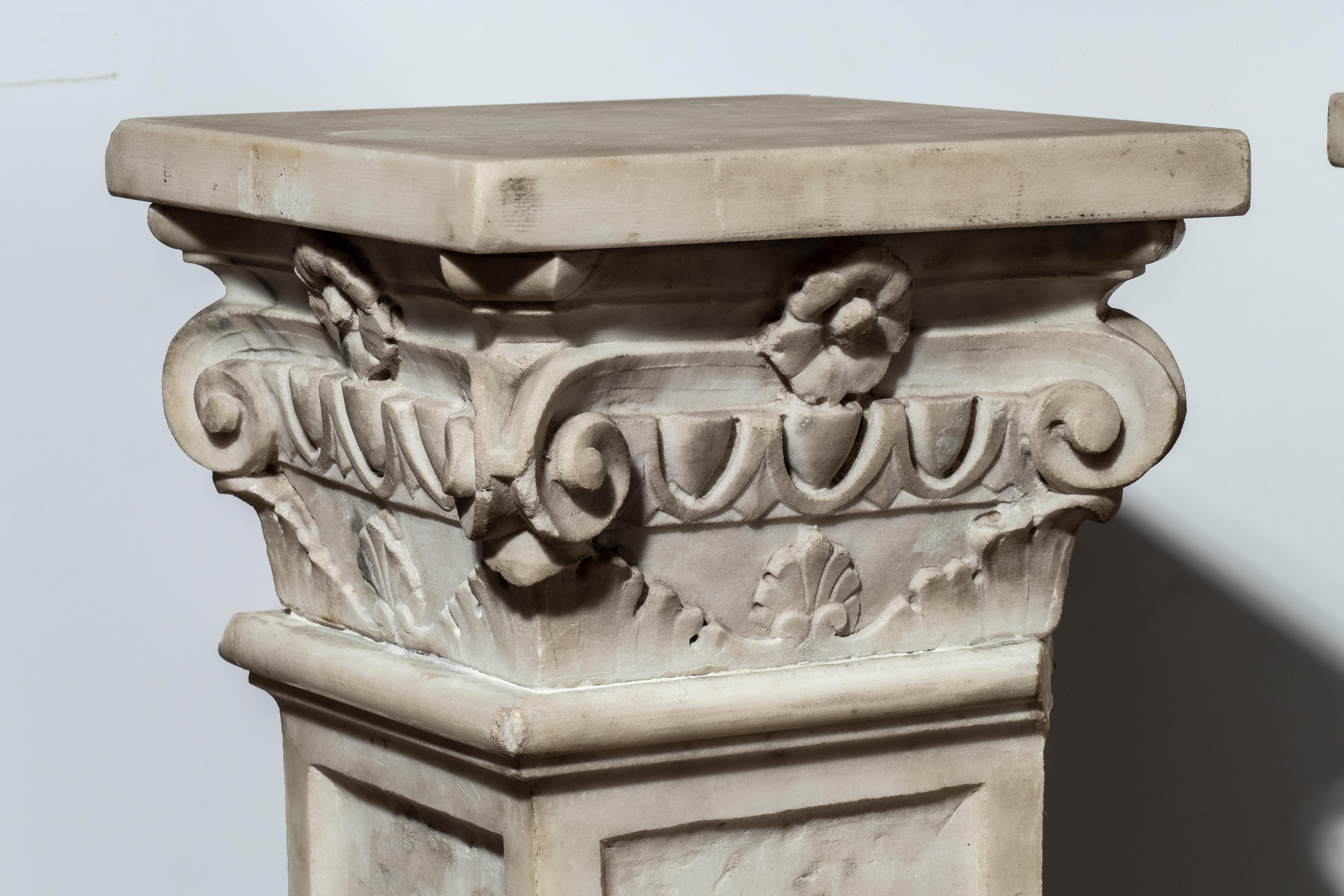 Italian antique pair of columns/plinths with floral motifs, 19th Century For Sale 2