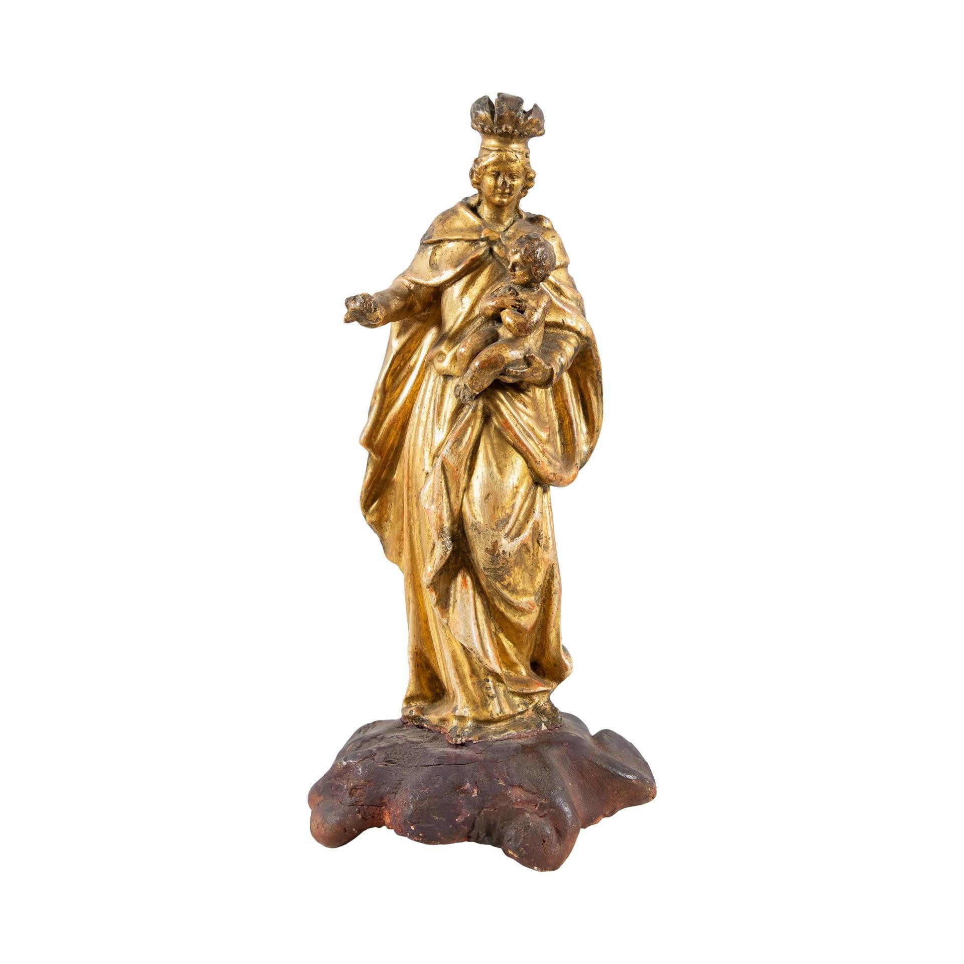 Unknown Figurative Sculpture - Italian Carved Gilded Wood Sculpture, Italy, 18th Century, Madonna Virgin