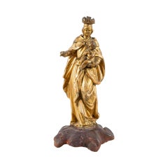 Italian Carved Gilded Wood Sculpture, Italy, 18th Century, Madonna Virgin