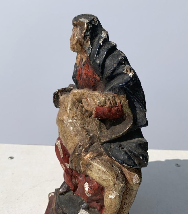 Unknown Italian Carved Painted Wood Sculpture, Piety Virgin, Italy