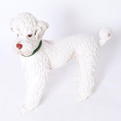 Sculpture italienne de caniche en céramique blanche