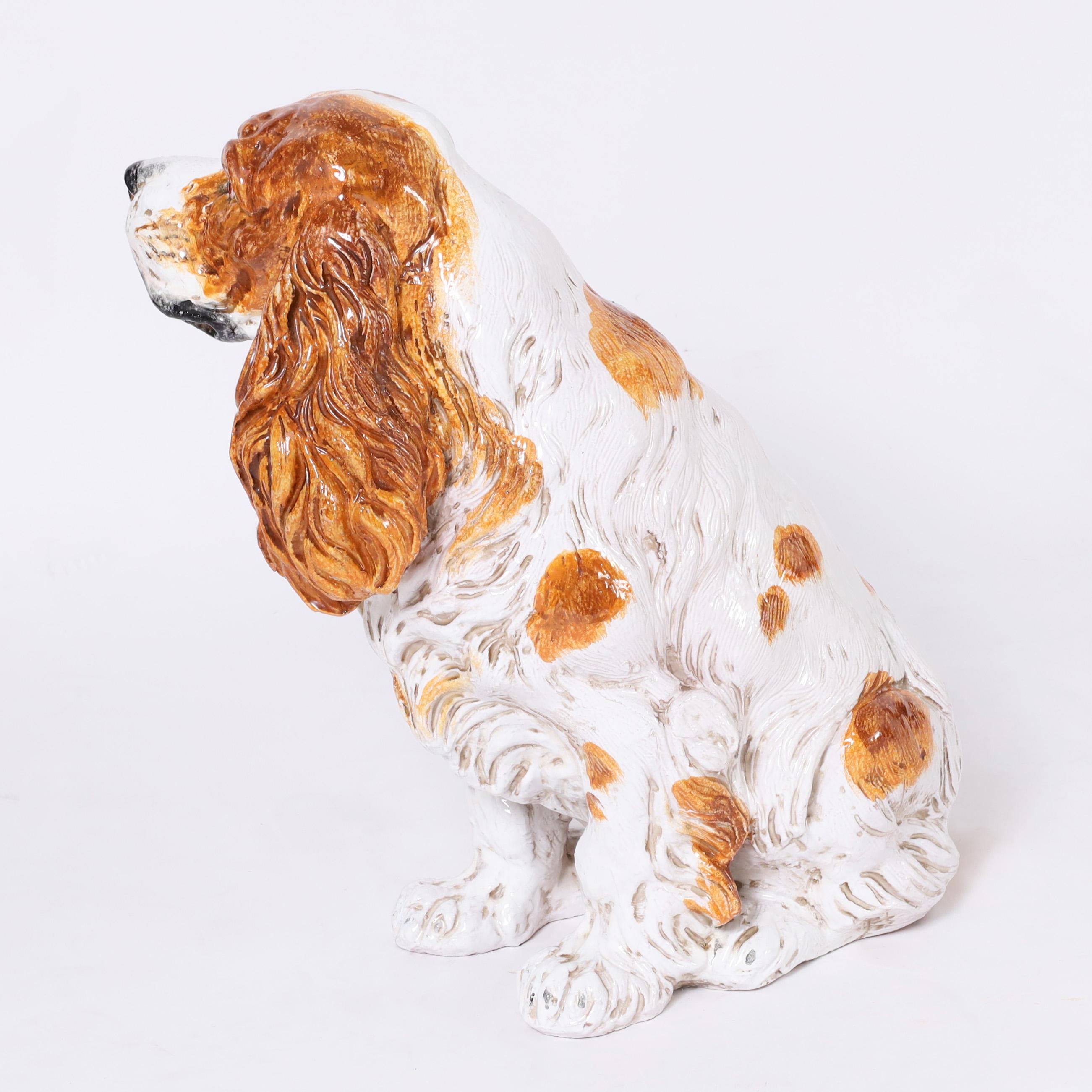 Italian Glazed Terra Cotta Cocker Spaniel or Dog - Other Art Style Sculpture by Unknown
