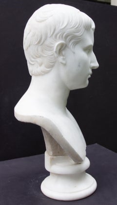 Italian Grand Tour Augustus Caesar Carrara Marble Bust 19th Century
