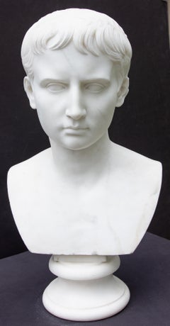 Antique  Italian Grand Tour Augustus Caesar Carrara Marble Bust 19th Century