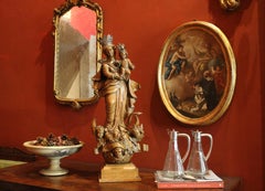 Italian Hand Carved Wood Madonna and Child on Crescent Moon Religious Sculpture