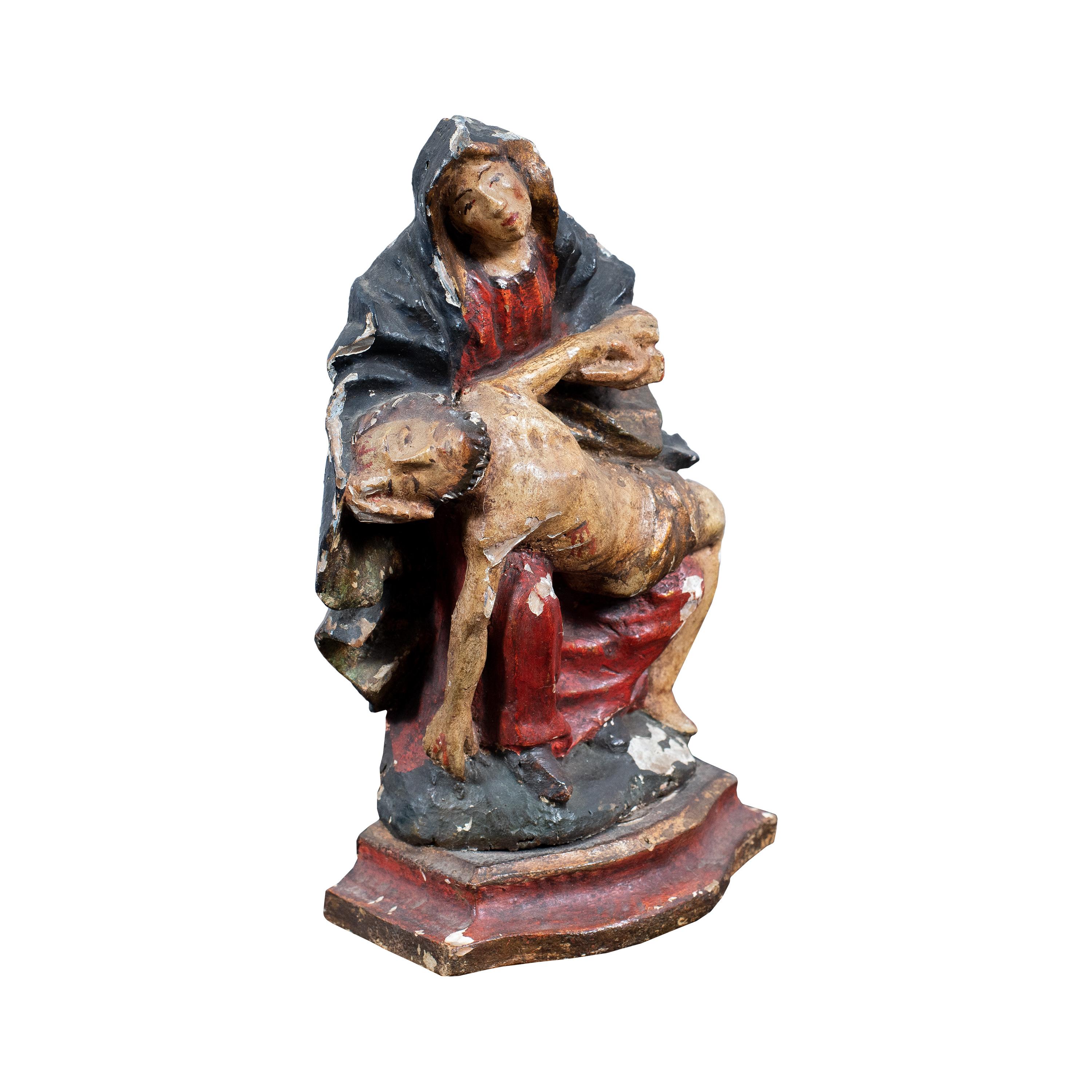Italienischer Meister des 18. Jahrhunderts – Figurenskulptur einer Jungfrau in Jungfrau – geschnitzte Holzfarbe – Sculpture von Unknown