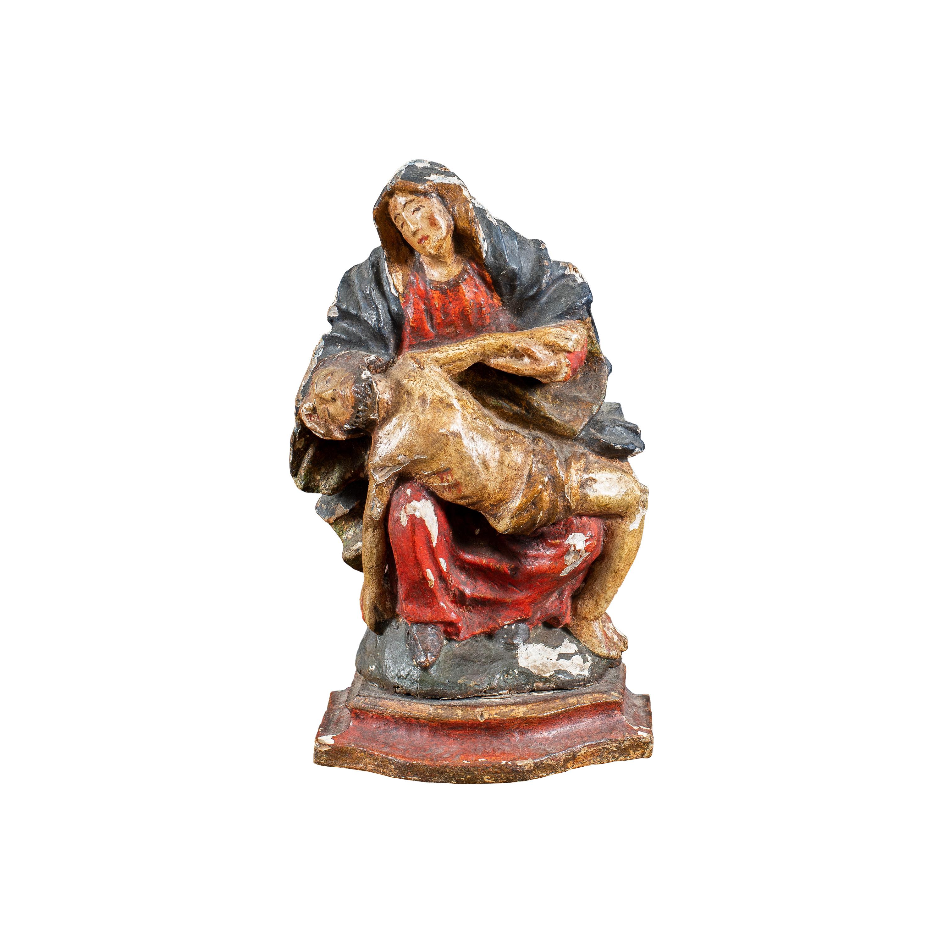 Figurative Sculpture Unknown - Master italien - Sculpture de figures du XVIIIe siècle - Trinité vierge - Peinture en bois sculpté