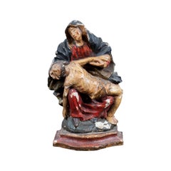 Italienischer Meister des 18. Jahrhunderts – Figurenskulptur einer Jungfrau in Jungfrau – geschnitzte Holzfarbe