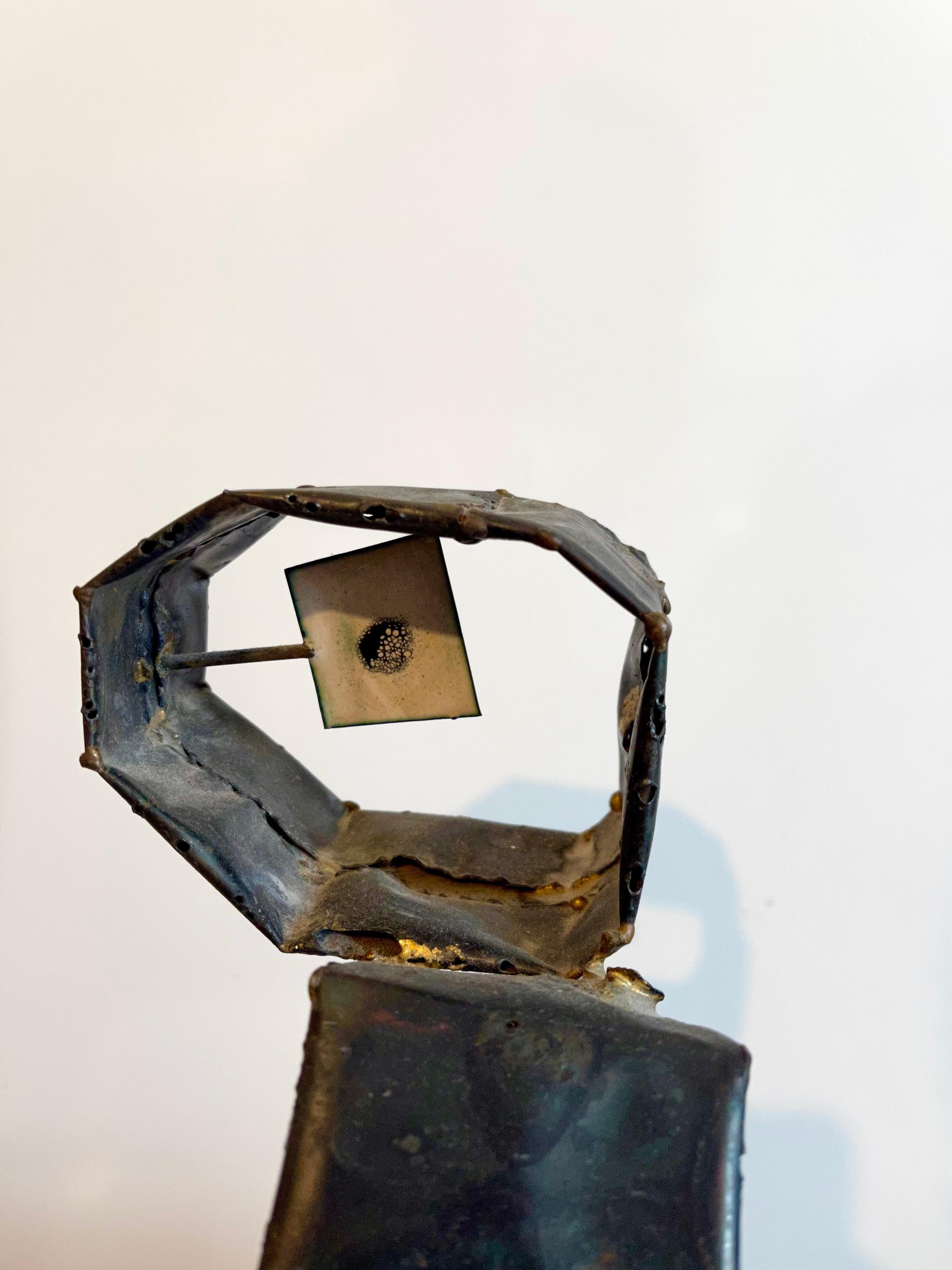 Scultura brutalista saldata in rame smaltato con base in Wood, grande scultura italiana del Mid Century Mod in vendita 4