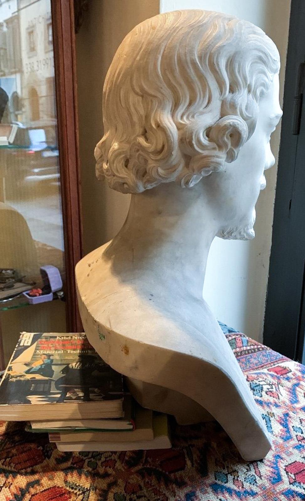 Italian Mid 19th century White Carrara Marble bust. Portrait of young male. For Sale 8