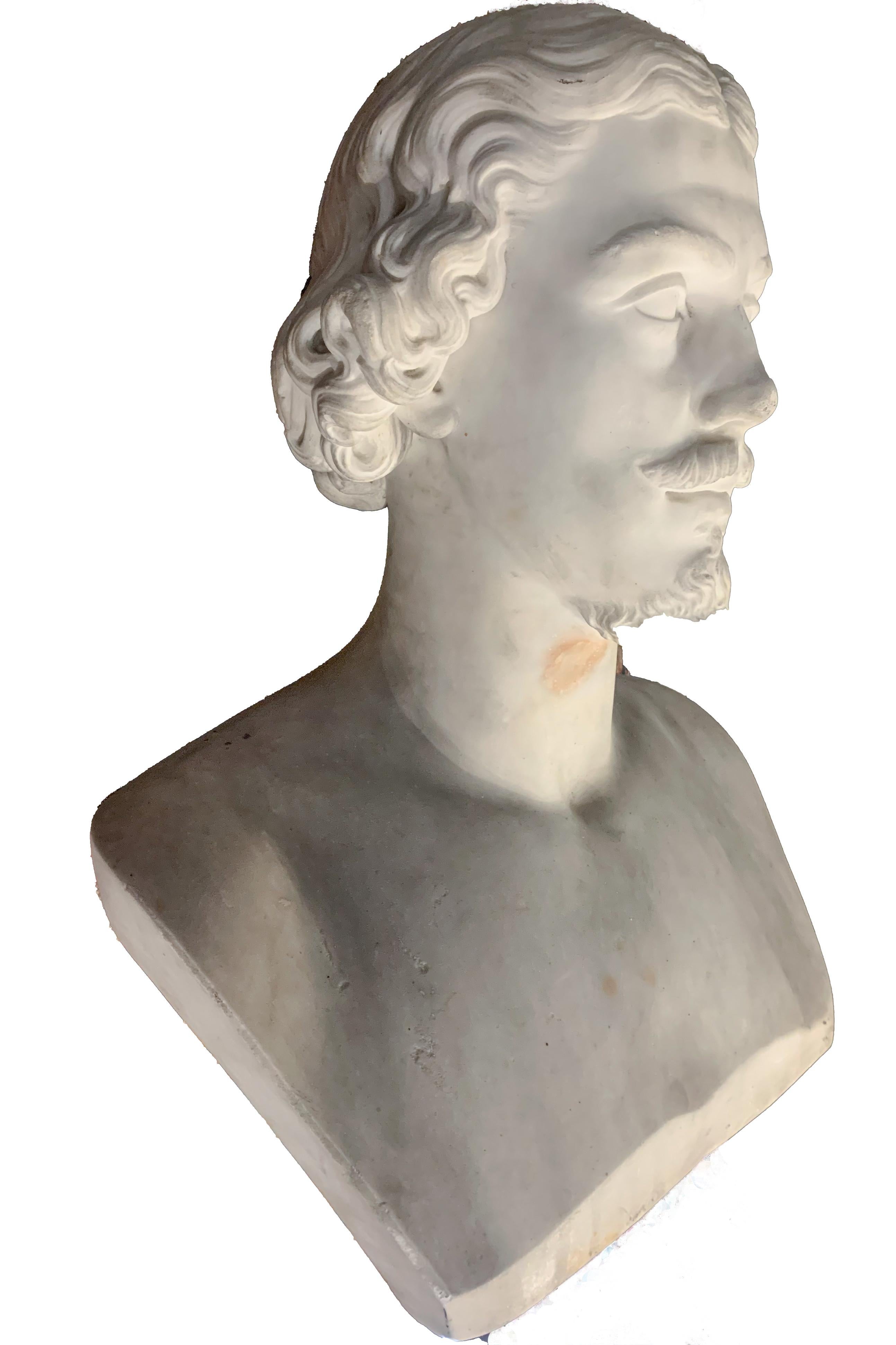 Italian Mid 19th century White Carrara Marble bust. Portrait of young male. For Sale 10