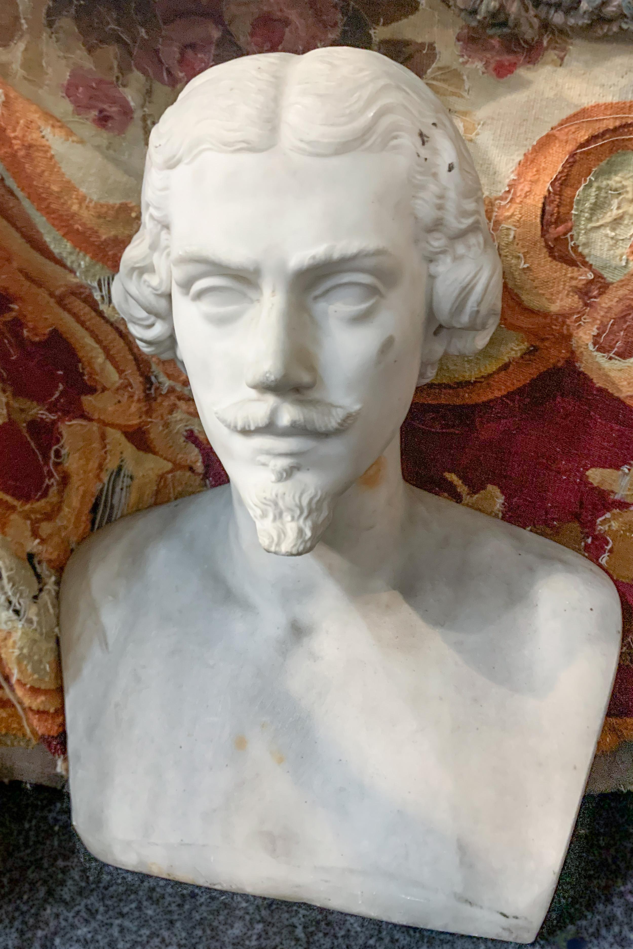 Italian Mid 19th century White Carrara Marble bust. Portrait of young male. - Sculpture by Unknown