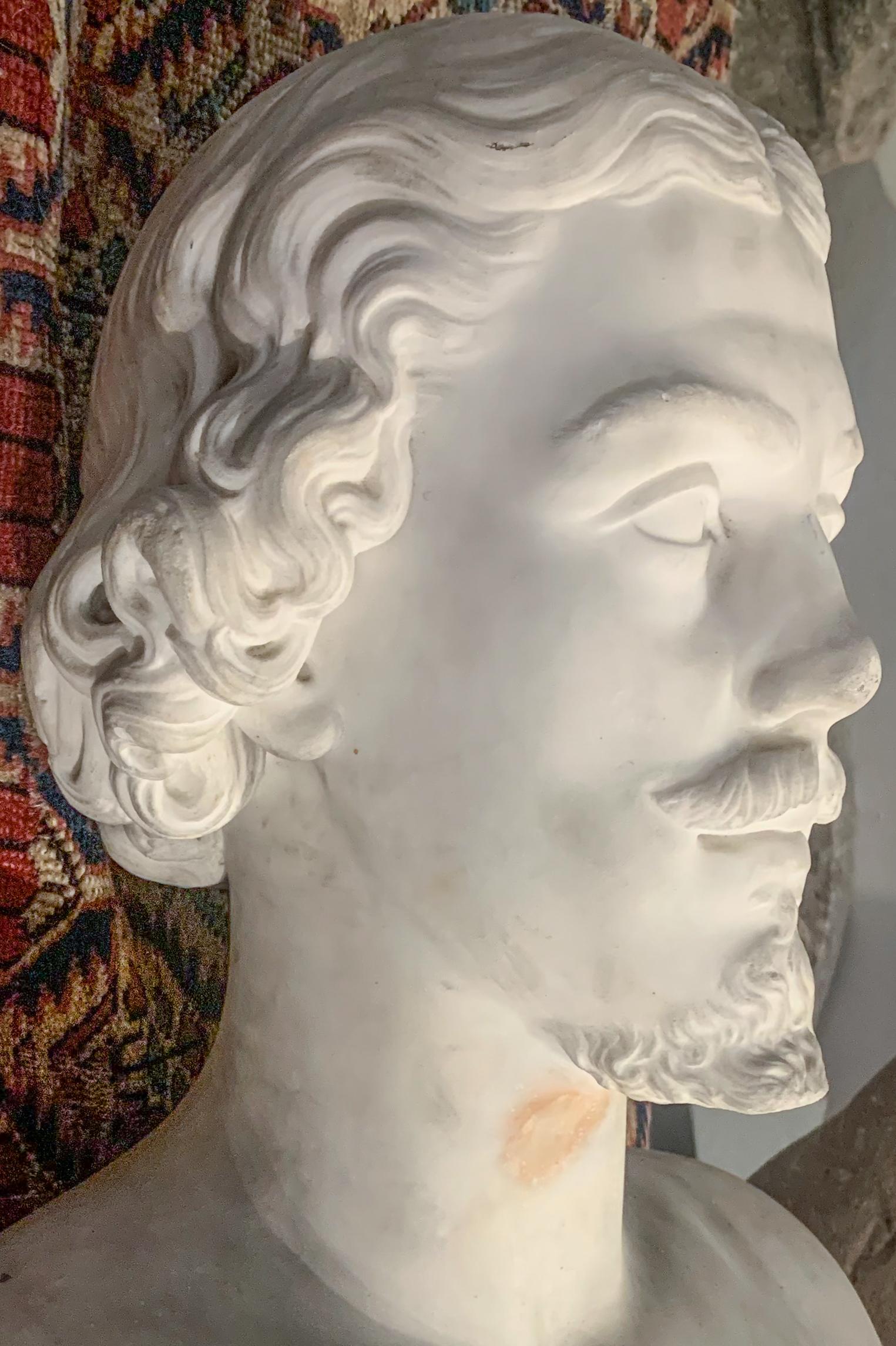 Italian Mid 19th century White Carrara Marble bust. Portrait of young male. For Sale 1