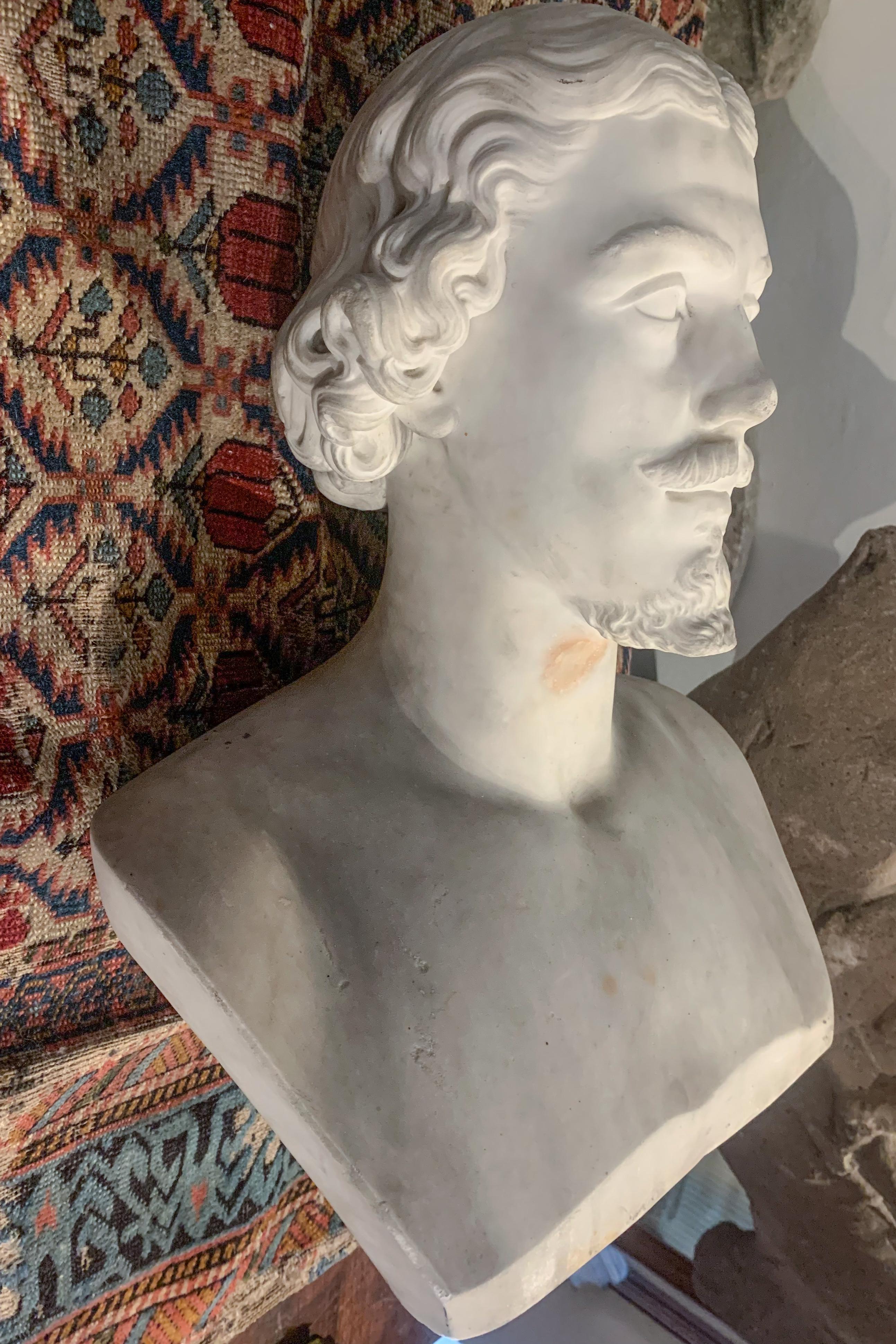 Italian Mid 19th century White Carrara Marble bust. Portrait of young male. For Sale 2